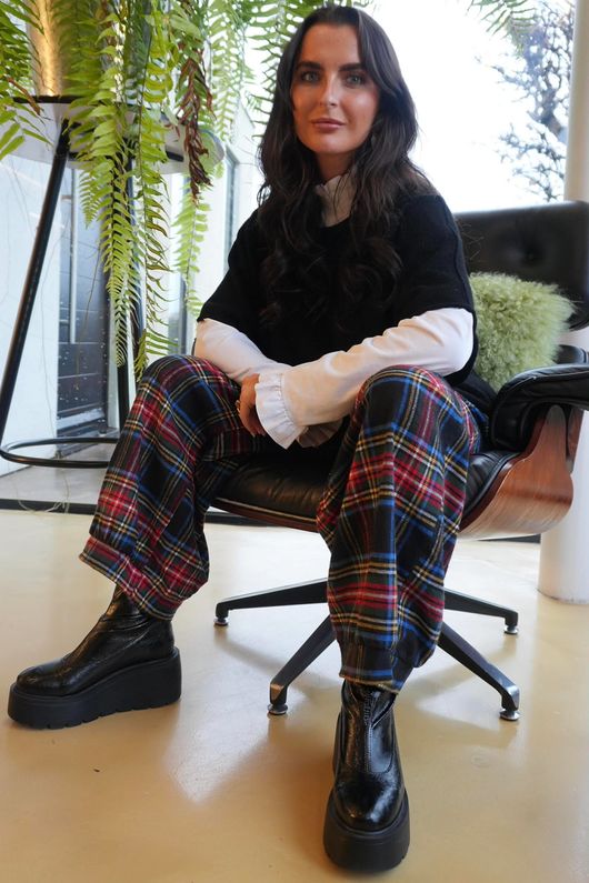 McAlister Tartan Brushed Cotton Demi Bloom Pant Black